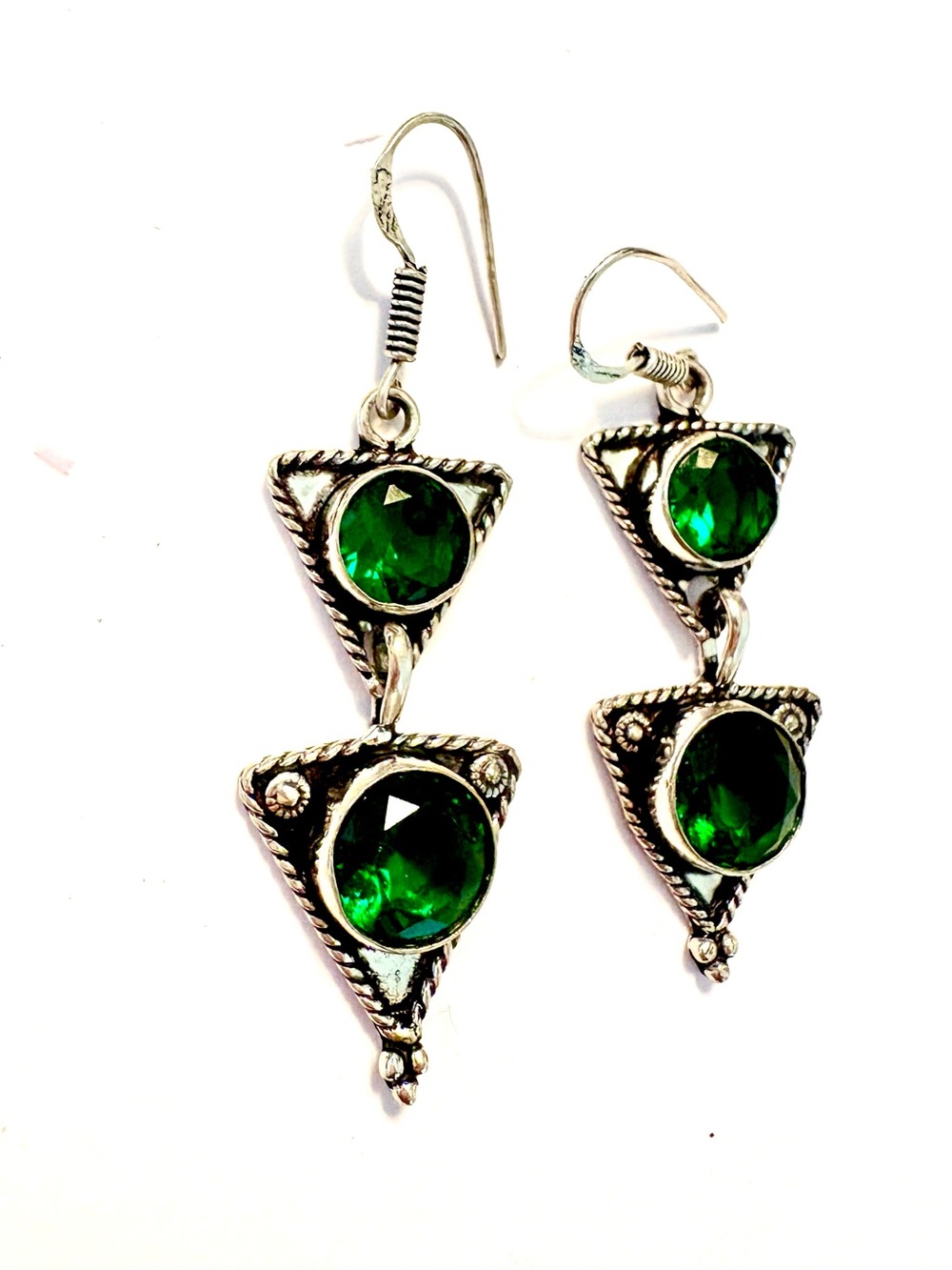 Beau, 2 1/4 inch, 925 marked, Green Quartz earrings.